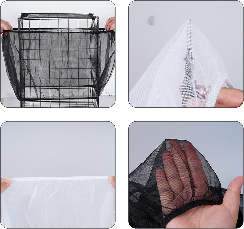 Fengek 2 Pcs Adjustable Bird Cage Cover & Seed Catcher Net - Stretchy Bird Cage Accessories for Night Cover & Seed Guard (White + Black) - Image 3